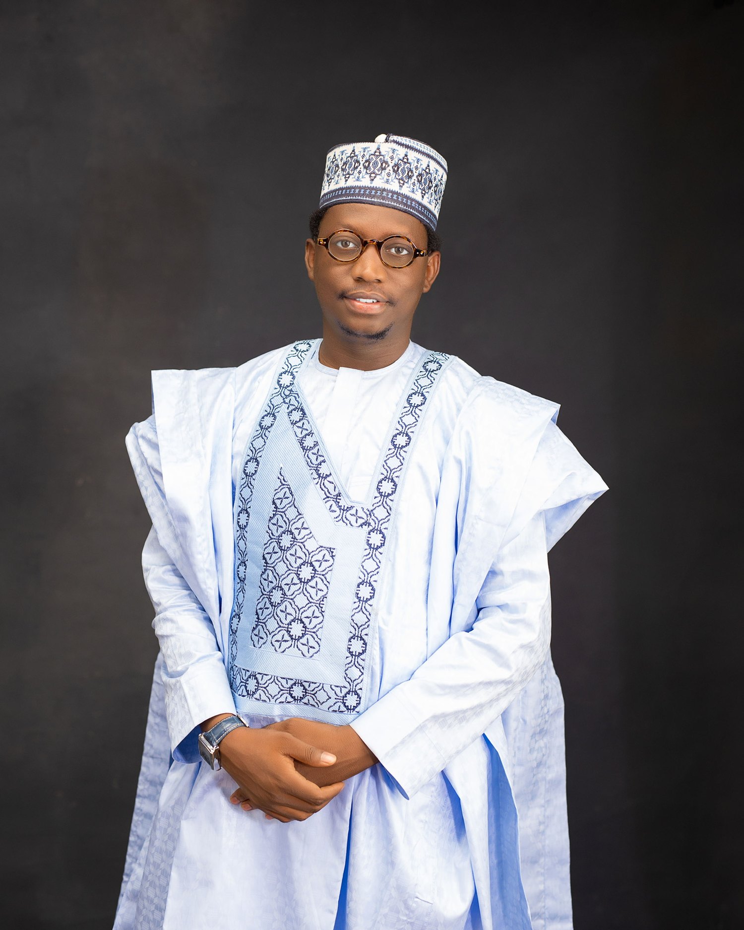 Yusuf Garba in light blue traditional attire
